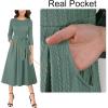 imageVFSHOW Womens Elegant Pockets Belted Work Business Office Casual Party Pleated ALine Midi DressGreen Knit