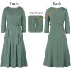 imageVFSHOW Womens Elegant Pockets Belted Work Business Office Casual Party Pleated ALine Midi DressGreen Knit