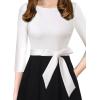 imageVFSHOW Womens Elegant Pockets Belted Work Business Office Casual Party Pleated ALine Midi DressOff White  Blackb