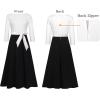 imageVFSHOW Womens Elegant Pockets Belted Work Business Office Casual Party Pleated ALine Midi DressOff White  Blackb