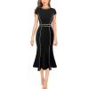 imageVFSHOW Womens Elegant Vintage Chruch Business Office Cocktail Mermaid Bodycon Midi DressBlack