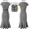 imageVFSHOW Womens Elegant Vintage Chruch Business Office Cocktail Mermaid Bodycon Midi DressBlack Tweed