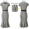 imageVFSHOW Womens Elegant Vintage Chruch Business Office Cocktail Mermaid Bodycon Midi DressBlack White Plaid Tweed