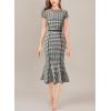 imageVFSHOW Womens Elegant Vintage Chruch Business Office Cocktail Mermaid Bodycon Midi DressBlack White Plaid Tweed