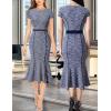 imageVFSHOW Womens Elegant Vintage Chruch Business Office Cocktail Mermaid Bodycon Midi DressBlue Tweed