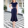 imageVFSHOW Womens Elegant Vintage Chruch Business Office Cocktail Mermaid Bodycon Midi DressDark Blue