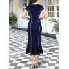 imageVFSHOW Womens Elegant Vintage Chruch Business Office Cocktail Mermaid Bodycon Midi DressDark Blue