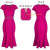 imageVFSHOW Womens Elegant Vintage Chruch Business Office Cocktail Mermaid Bodycon Midi DressHot Pink