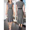 imageVFSHOW Womens Elegant Vintage Square Neck Business Office Cocktail Party Bodycon Midi Mermaid DressBlack Tweed