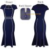 imageVFSHOW Womens Elegant Vintage Square Neck Business Office Cocktail Party Bodycon Midi Mermaid DressNavy Blue With Tweed Trim