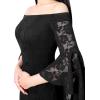 imageVFSHOW Womens Off Shoulder Bell Sleeve Formal Evening Wedding Party Maxi DressBlack Floral Lace