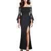 imageVFSHOW Womens Off Shoulder Bell Sleeve Formal Evening Wedding Party Maxi DressBlack Lace