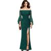 imageVFSHOW Womens Off Shoulder Bell Sleeve Formal Evening Wedding Party Maxi DressGreen Lace