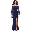 imageVFSHOW Womens Off Shoulder Bell Sleeve Formal Evening Wedding Party Maxi DressNavy Blue Lace