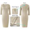 imageVFSHOW Womens Pleated Asymmetric Bow Neck Work Business Office Cocktail Party Pencil Sheath DressBeige Knit