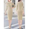 imageVFSHOW Womens Pleated Asymmetric Bow Neck Work Business Office Cocktail Party Pencil Sheath DressBeige Knit