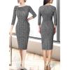 imageVFSHOW Womens Pleated Asymmetric Bow Neck Work Business Office Cocktail Party Pencil Sheath DressBlack Tweed
