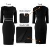 imageVFSHOW Womens Pleated Asymmetric Bow Neck Work Business Office Cocktail Party Pencil Sheath DressBlack With White Piping