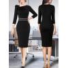 imageVFSHOW Womens Pleated Asymmetric Bow Neck Work Business Office Cocktail Party Pencil Sheath DressBlack With White Piping
