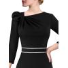 imageVFSHOW Womens Pleated Asymmetric Bow Neck Work Business Office Cocktail Party Pencil Sheath DressBlack With White Piping