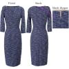 imageVFSHOW Womens Pleated Asymmetric Bow Neck Work Business Office Cocktail Party Pencil Sheath DressBlue Yarndyed Tweed