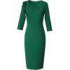 imageVFSHOW Womens Pleated Asymmetric Bow Neck Work Business Office Cocktail Party Pencil Sheath DressGreen