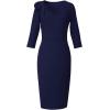 imageVFSHOW Womens Pleated Asymmetric Bow Neck Work Business Office Cocktail Party Pencil Sheath DressNavy Blue