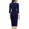 imageVFSHOW Womens Pleated Asymmetric Bow Neck Work Business Office Cocktail Party Pencil Sheath DressNavy Blue