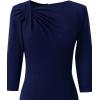 imageVFSHOW Womens Pleated Asymmetric Bow Neck Work Business Office Cocktail Party Pencil Sheath DressNavy Blue