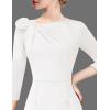 imageVFSHOW Womens Pleated Asymmetric Bow Neck Work Business Office Cocktail Party Pencil Sheath DressOffwhite