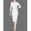 imageVFSHOW Womens Pleated Asymmetric Bow Neck Work Business Office Cocktail Party Pencil Sheath DressOffwhite