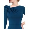 imageVFSHOW Womens Pleated Asymmetric Bow Neck Work Business Office Cocktail Party Pencil Sheath DressPeacock Blue
