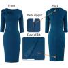 imageVFSHOW Womens Pleated Asymmetric Bow Neck Work Business Office Cocktail Party Pencil Sheath DressPeacock Blue