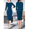 imageVFSHOW Womens Pleated Asymmetric Bow Neck Work Business Office Cocktail Party Pencil Sheath DressPeacock Blue