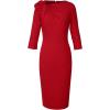 imageVFSHOW Womens Pleated Asymmetric Bow Neck Work Business Office Cocktail Party Pencil Sheath DressRed