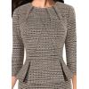 imageVFSHOW Womens Pleated Crew Neck Peplum Work Business Office Bodycon Pencil Sheath DressBeige Tweed