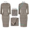 imageVFSHOW Womens Pleated Crew Neck Peplum Work Business Office Bodycon Pencil Sheath DressBeige Tweed