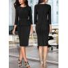 imageVFSHOW Womens Pleated Crew Neck Peplum Work Business Office Bodycon Pencil Sheath DressBlack  White Stripesb