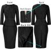 imageVFSHOW Womens Pleated Crew Neck Peplum Work Business Office Bodycon Pencil Sheath DressBlack  White Stripesb