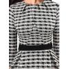 imageVFSHOW Womens Pleated Crew Neck Peplum Work Business Office Bodycon Pencil Sheath DressBlack Beige Tweed Plaid  Black