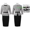 imageVFSHOW Womens Pleated Crew Neck Peplum Work Business Office Bodycon Pencil Sheath DressBlack Beige Tweed Plaid  Black