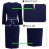 imageVFSHOW Womens Pleated Crew Neck Peplum Work Business Office Bodycon Pencil Sheath DressBlue With White Piping