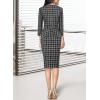 imageVFSHOW Womens Pleated Crew Neck Peplum Work Business Office Bodycon Pencil Sheath DressBluebeigeblack Plaid