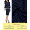 imageVFSHOW Womens Pleated Crew Neck Peplum Work Business Office Bodycon Pencil Sheath DressDark Blue  White Stripes