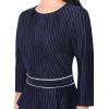 imageVFSHOW Womens Pleated Crew Neck Peplum Work Business Office Bodycon Pencil Sheath DressDark Blue  White Stripes