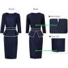 imageVFSHOW Womens Pleated Crew Neck Peplum Work Business Office Bodycon Pencil Sheath DressDark Blue  White Stripes