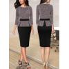 imageVFSHOW Womens Pleated Crew Neck Peplum Work Business Office Bodycon Pencil Sheath DressDark Red Tweedblack