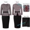 imageVFSHOW Womens Pleated Crew Neck Peplum Work Business Office Bodycon Pencil Sheath DressDark Red Tweedblack