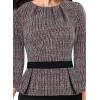 imageVFSHOW Womens Pleated Crew Neck Peplum Work Business Office Bodycon Pencil Sheath DressDark Red Tweedblack