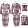 imageVFSHOW Womens Pleated Crew Neck Peplum Work Business Office Bodycon Pencil Sheath DressDark Red and White Tweedchecker